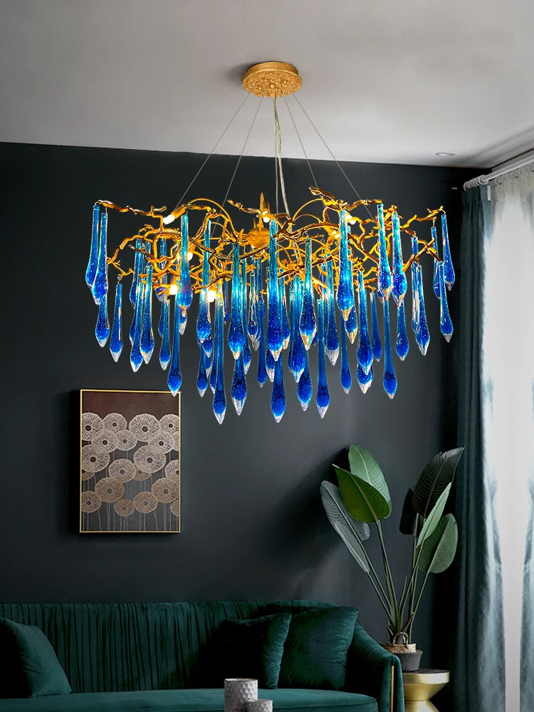 Blue Crystal Branches Chandelier