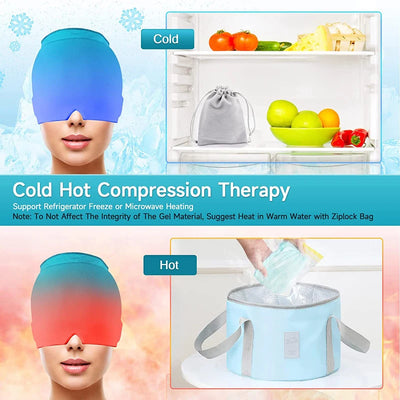 2PCS Form Fitting Gel Ice Headache  Migraine Relief Hat