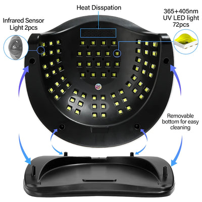 LED UV Light Dryer for Nails Gel Polish with 72 LEDs 4 Timer Setting LCD Display