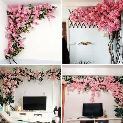 Artificial Cherry Tree Pink cherry Tree Branch Silk Flower DIY Wall Home  Decoration